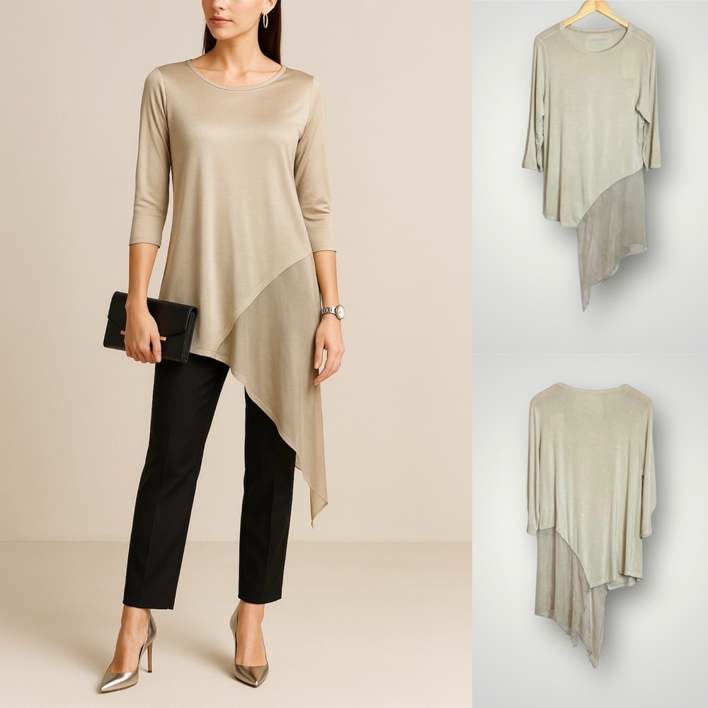 Soft Surroundings | 3/4 Sleeve Tunic Asymmetric Silk Trim
